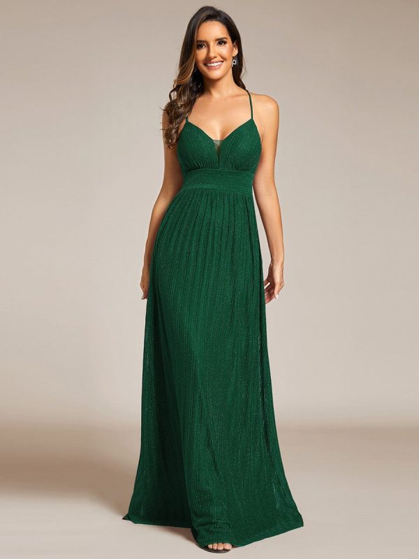 Shimmering Sleeveless Cross Back Evening Gown for Wholesale Buyers - Image 20