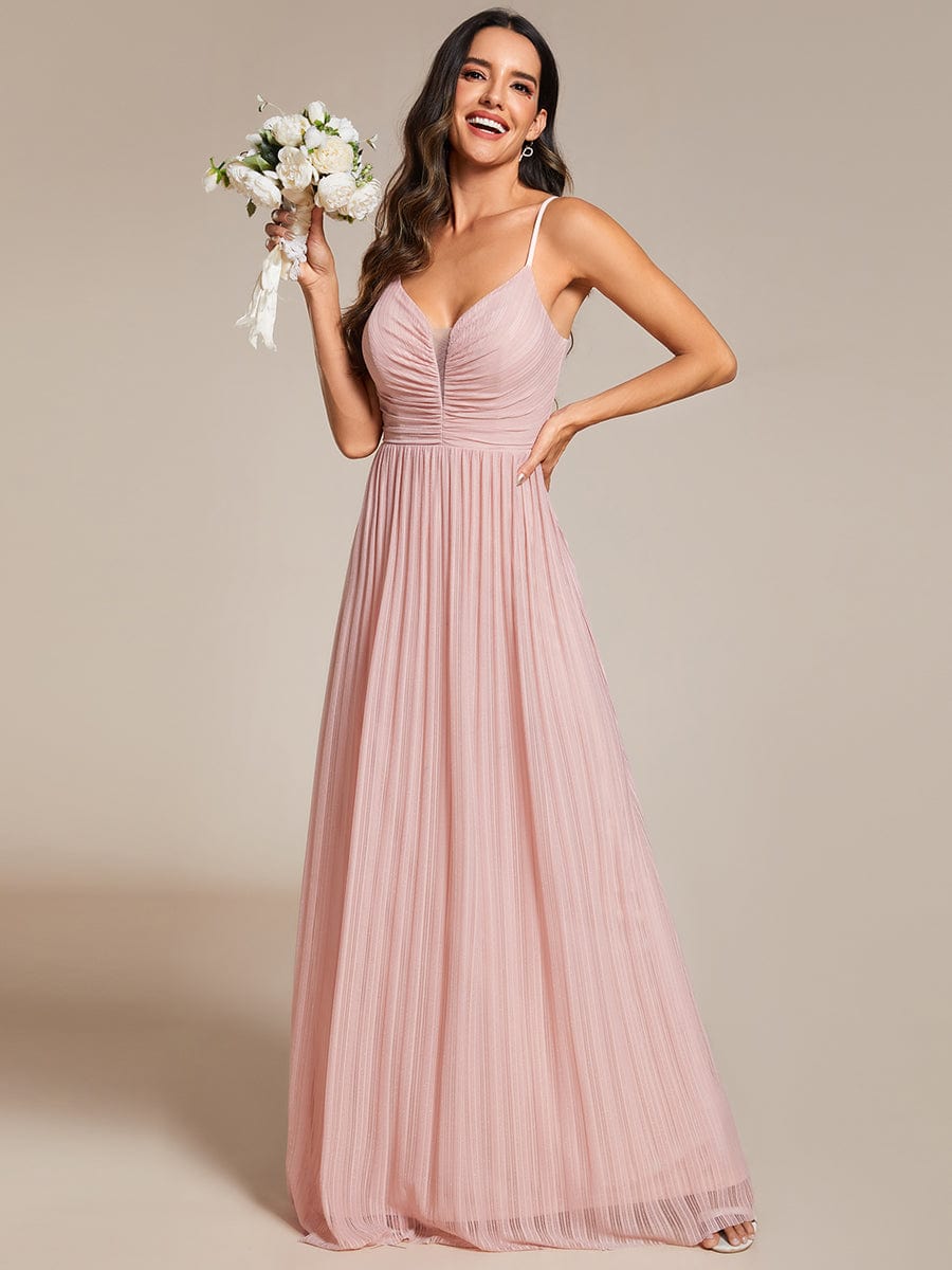 Shiny V Neck Formal Length Dress with Delicate Straps - Image 3
