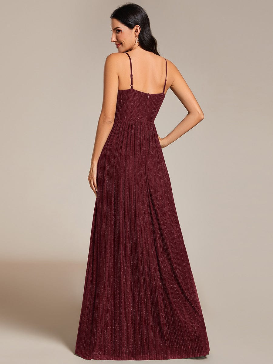 Shiny V Neck Formal Length Dress with Delicate Straps - Image 7