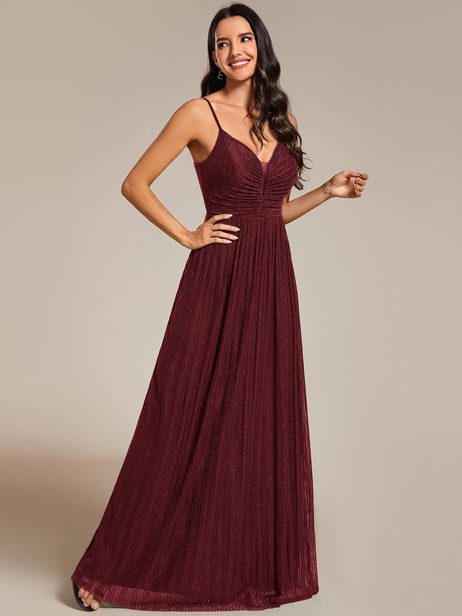 Shiny V Neck Formal Length Dress with Delicate Straps - Image 8