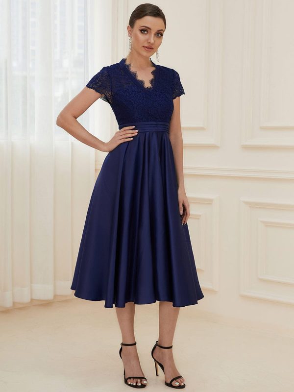 Short Sleeve Knee-Length Evening Dress for Women - Image 11