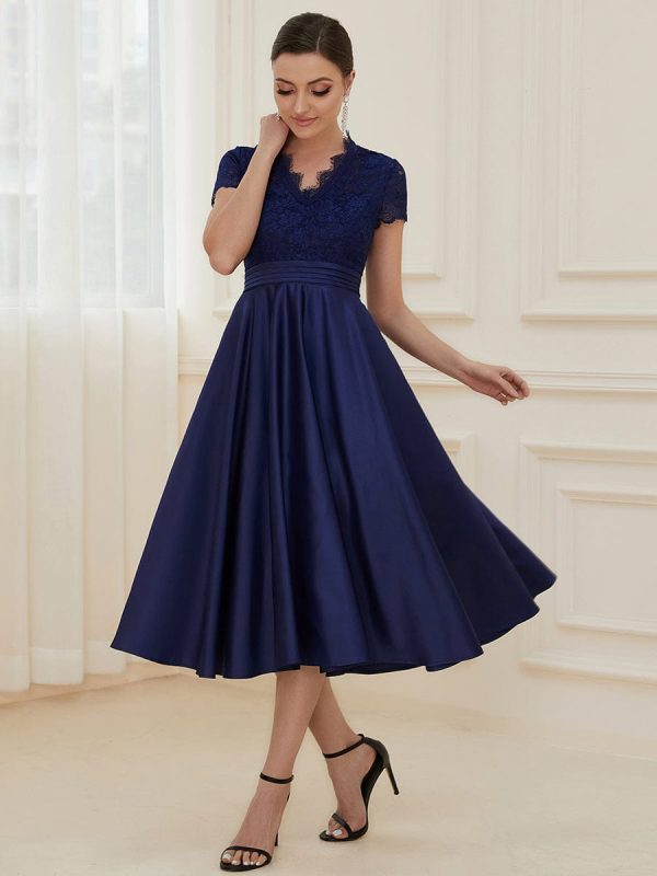 Short Sleeve Knee-Length Evening Dress for Women - Image 10