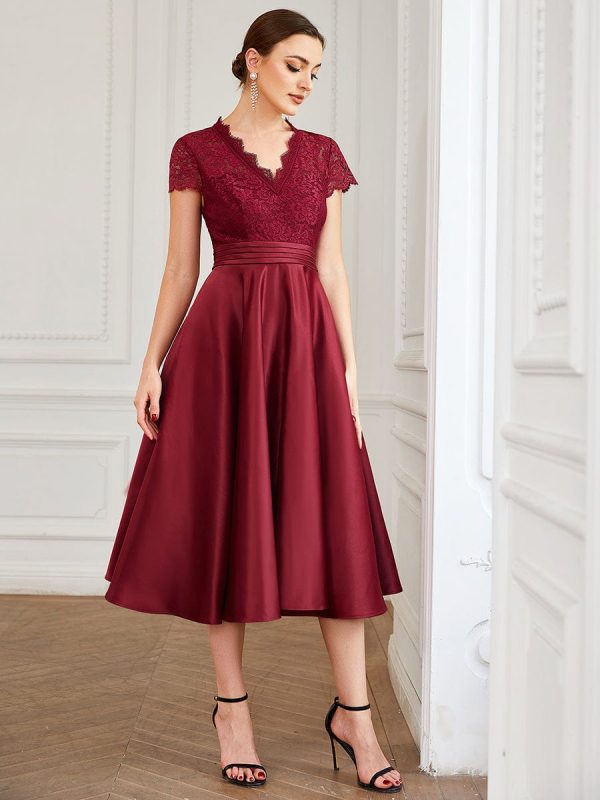 Short Sleeve Knee-Length Evening Dress for Women - Image 13