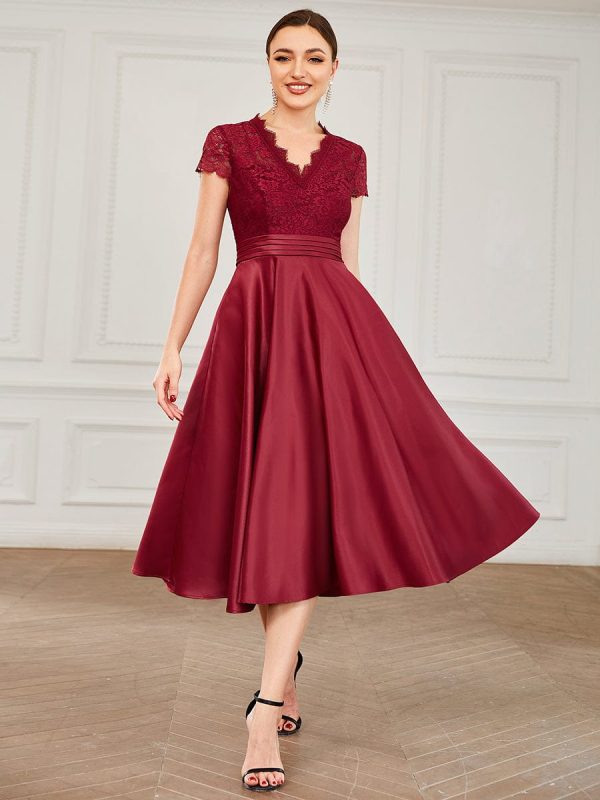 Short Sleeve Knee-Length Evening Dress for Women - Image 16