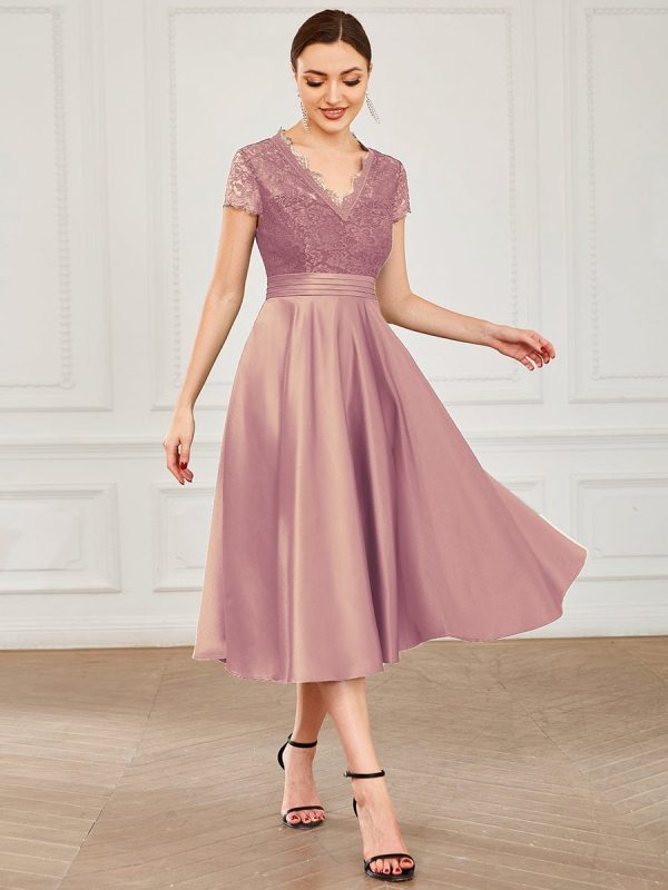 Short Sleeve Knee-Length Evening Dress for Women - Image 24
