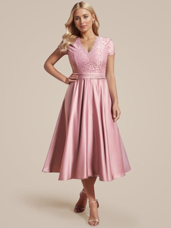 Short Sleeve Knee-Length Evening Dress for Women - Image 32