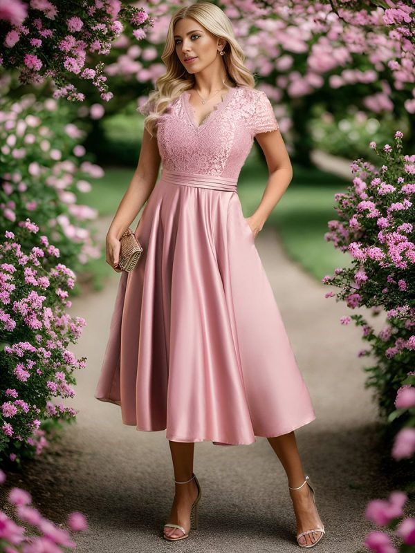 Short Sleeve Knee-Length Evening Dress for Women - Image 28