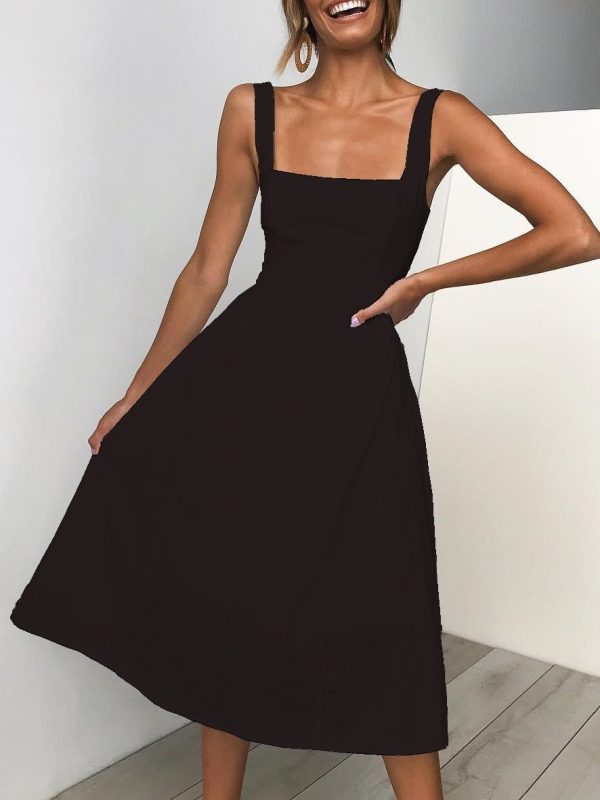Simple Suspender Square Neck Backless Dress - Image 4
