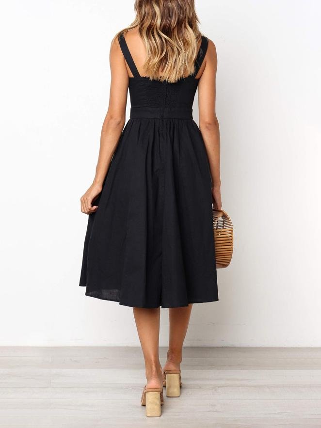 Simple Suspender Square Neck Backless Dress - Image 6