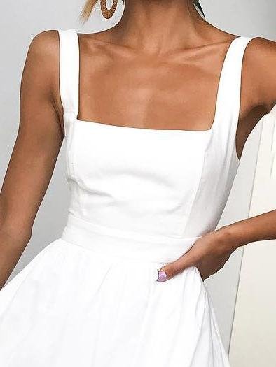 Simple Suspender Square Neck Backless Dress - Image 2