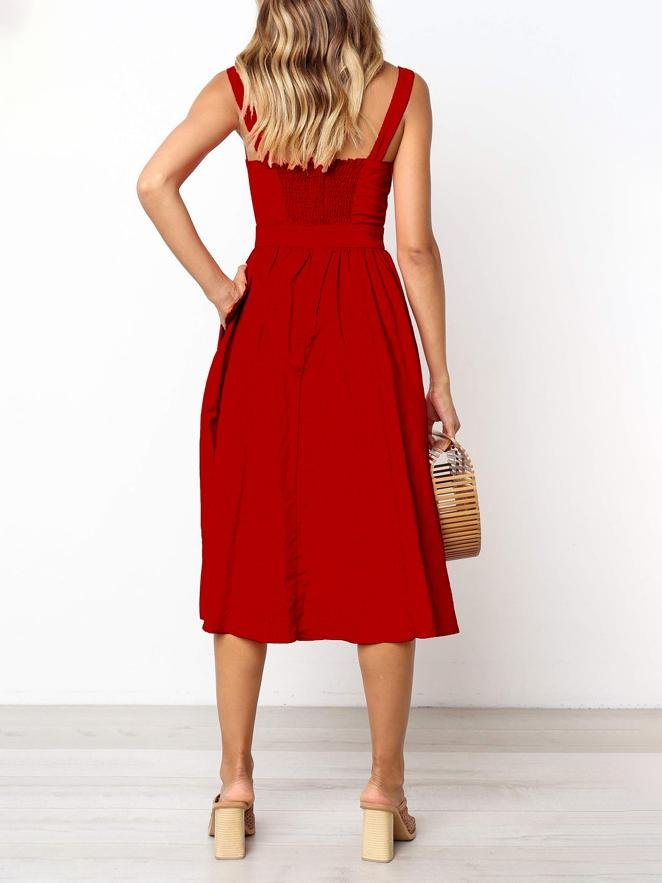 Simple Suspender Square Neck Backless Dress - Image 8