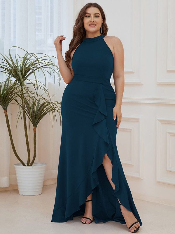 Sleeveless Halter Neck Pencil Evening Gowns - Image 37