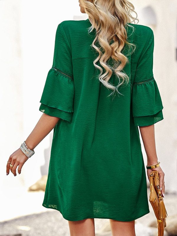Solid Color Loose Fashion V Neck Mini Dress - Image 2