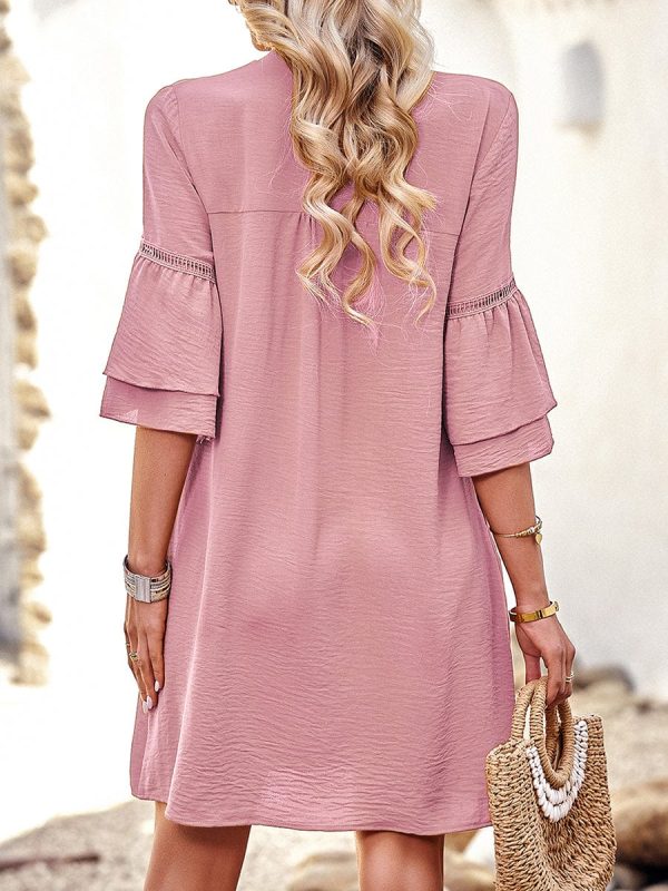 Solid Color Loose Fashion V Neck Mini Dress - Image 8