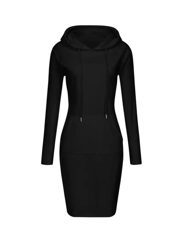Solid Drawstring Long Sleeve Pocket Hooded Active Sports Mini Dress - Image 8