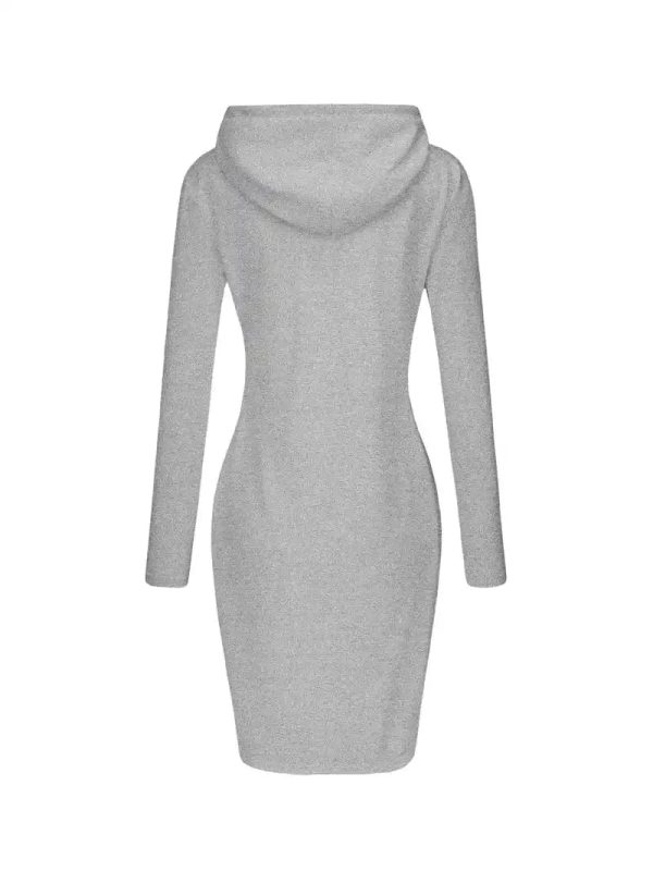 Solid Drawstring Long Sleeve Pocket Hooded Active Sports Mini Dress - Image 3