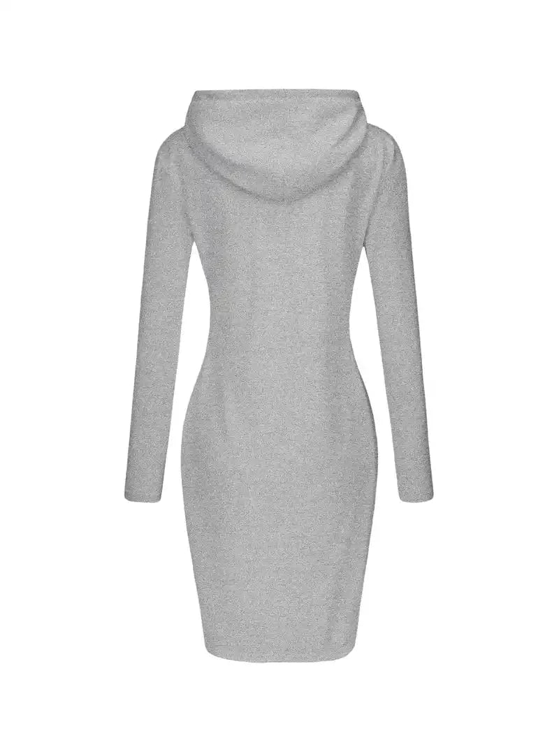 Solid Drawstring Long Sleeve Pocket Hooded Active Sports Mini Dress - Image 3