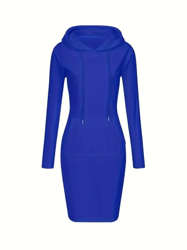 Solid Drawstring Long Sleeve Pocket Hooded Active Sports Mini Dress - Image 5
