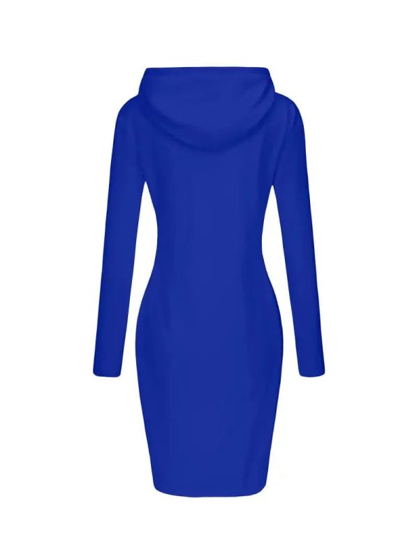 Solid Drawstring Long Sleeve Pocket Hooded Active Sports Mini Dress - Image 6