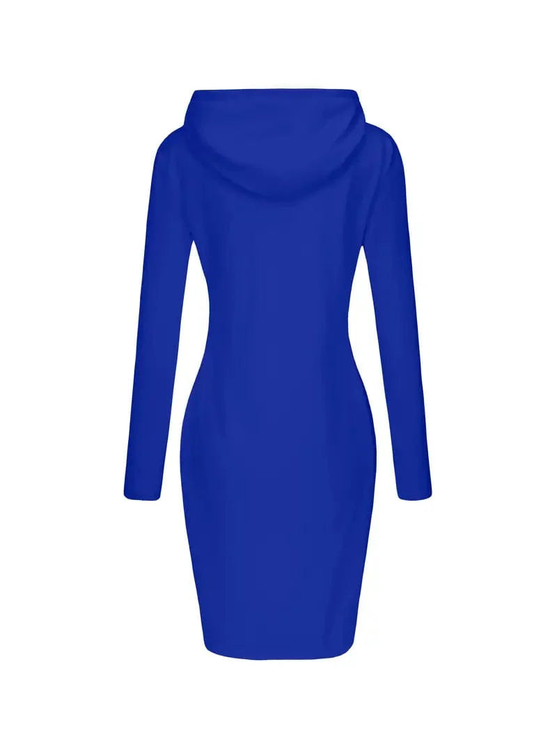 Solid Drawstring Long Sleeve Pocket Hooded Active Sports Mini Dress - Image 6