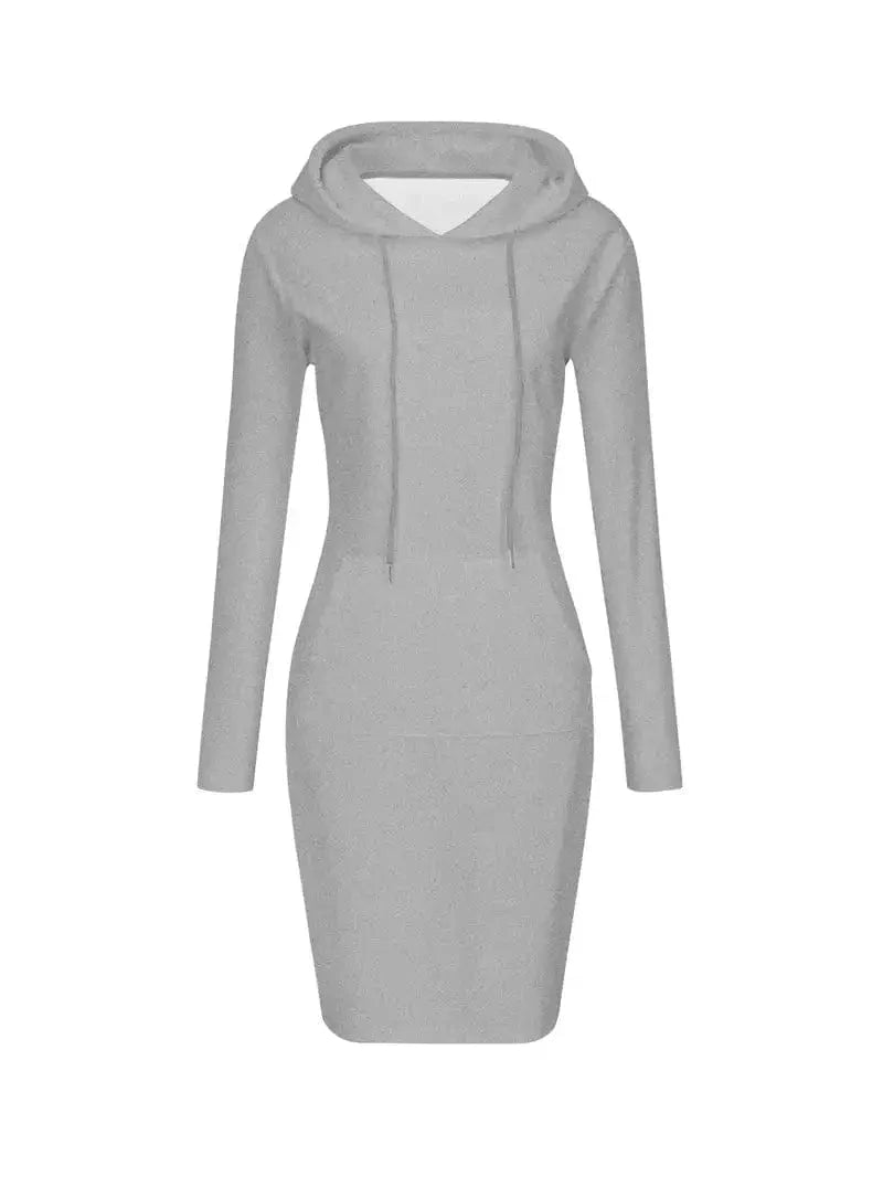 Solid Drawstring Long Sleeve Pocket Hooded Active Sports Mini Dress - Image 2