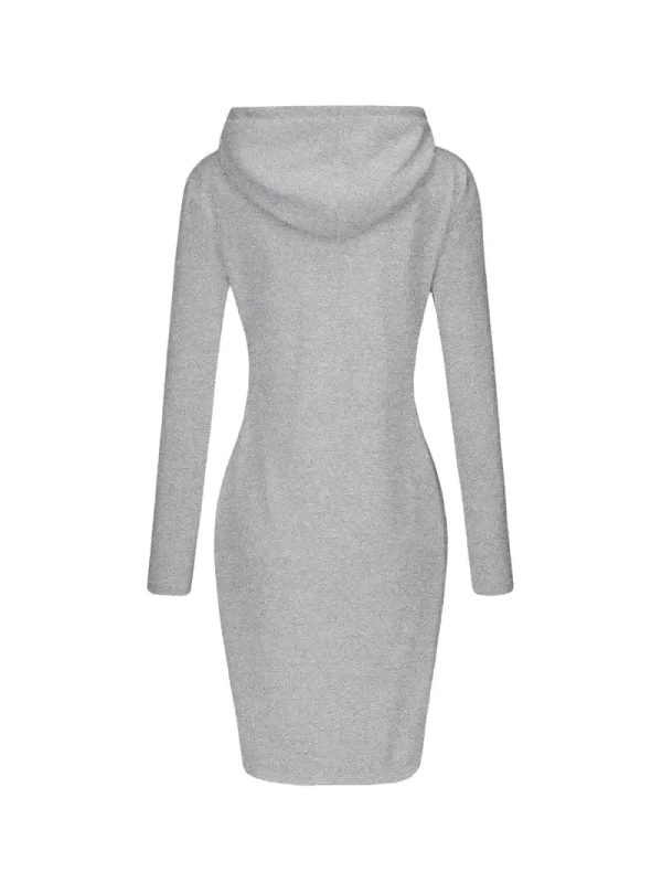 Solid Drawstring Long Sleeve Pocket Hooded Active Sports Mini Dress - Image 12