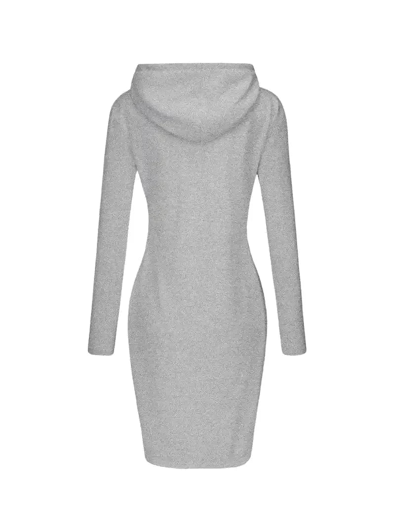 Solid Drawstring Long Sleeve Pocket Hooded Active Sports Mini Dress - Image 12