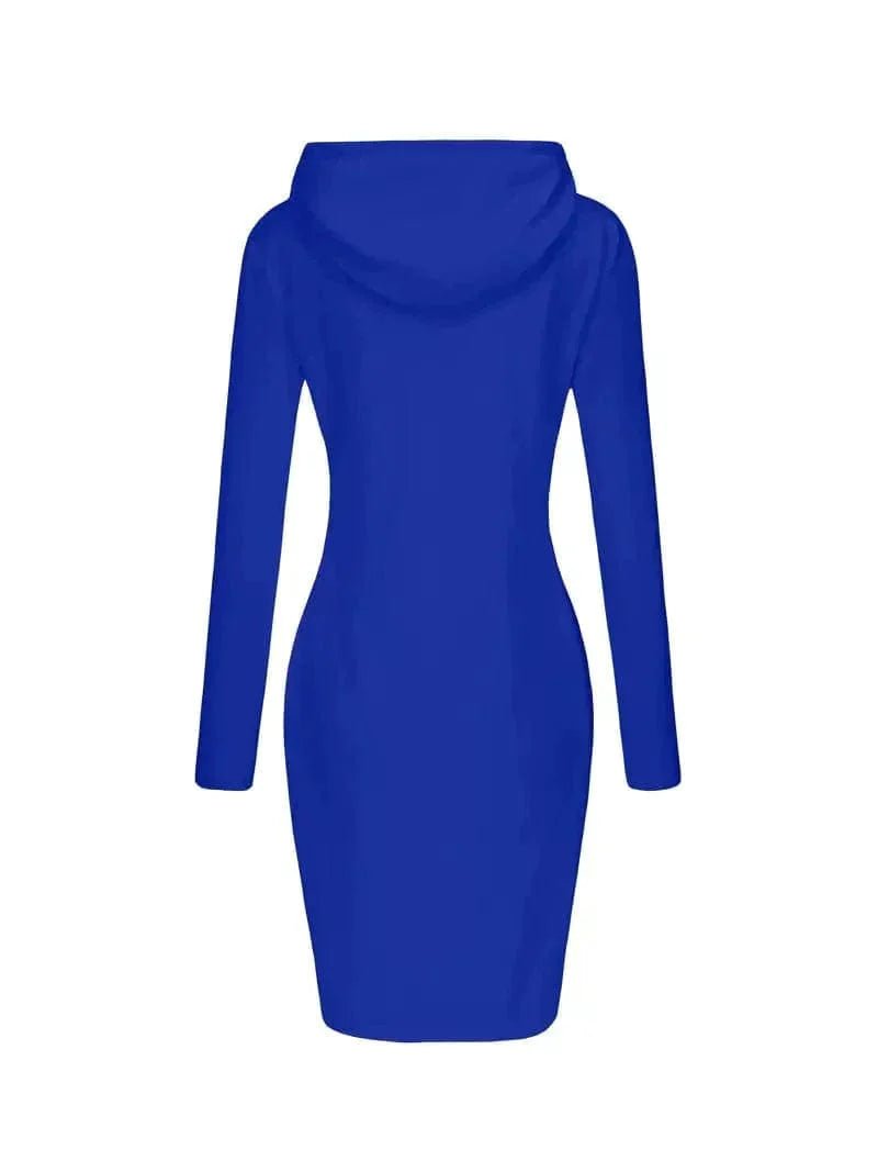 Solid Drawstring Long Sleeve Pocket Hooded Active Sports Mini Dress - Image 14