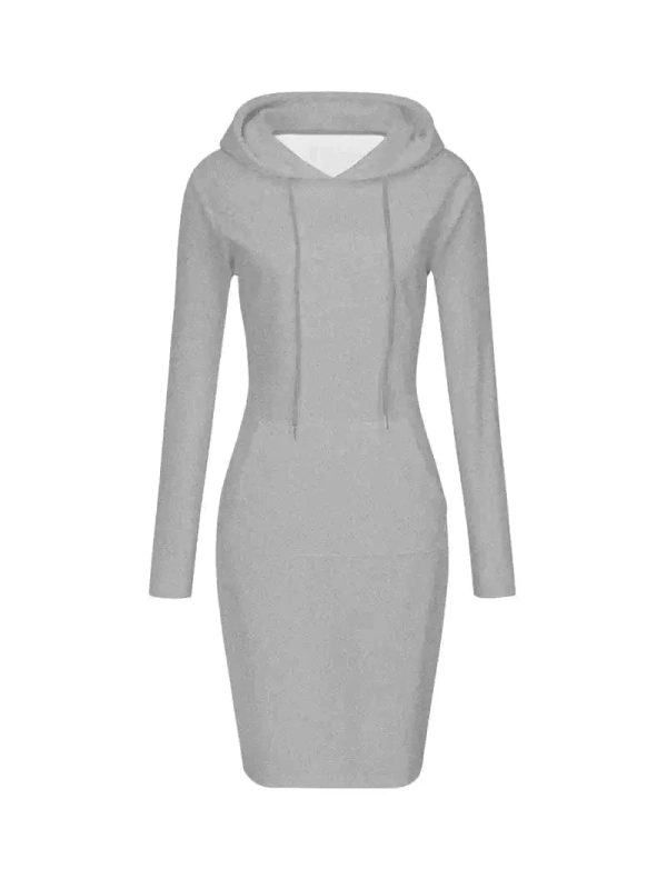 Solid Drawstring Long Sleeve Pocket Hooded Active Sports Mini Dress - Image 11