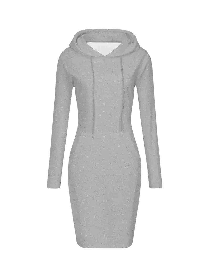 Solid Drawstring Long Sleeve Pocket Hooded Active Sports Mini Dress - Image 11