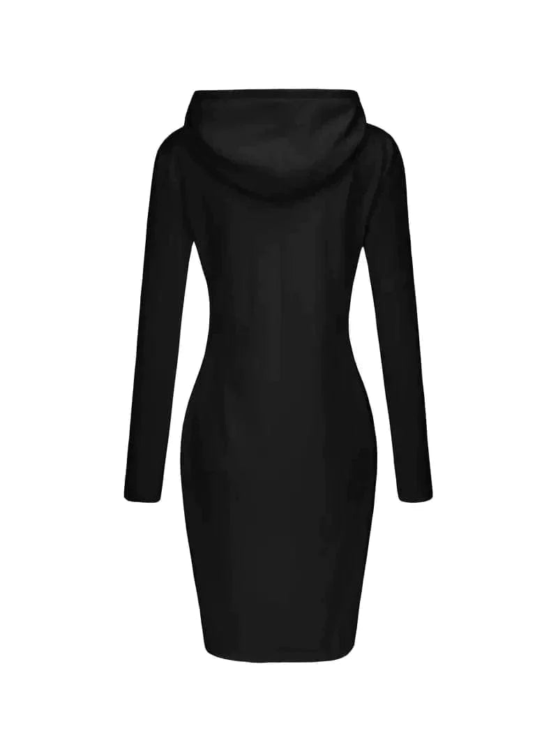 Solid Drawstring Long Sleeve Pocket Hooded Active Sports Mini Dress - Image 17