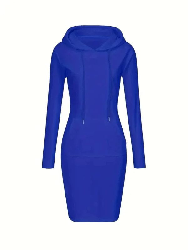 Solid Drawstring Long Sleeve Pocket Hooded Active Sports Mini Dress - Image 15