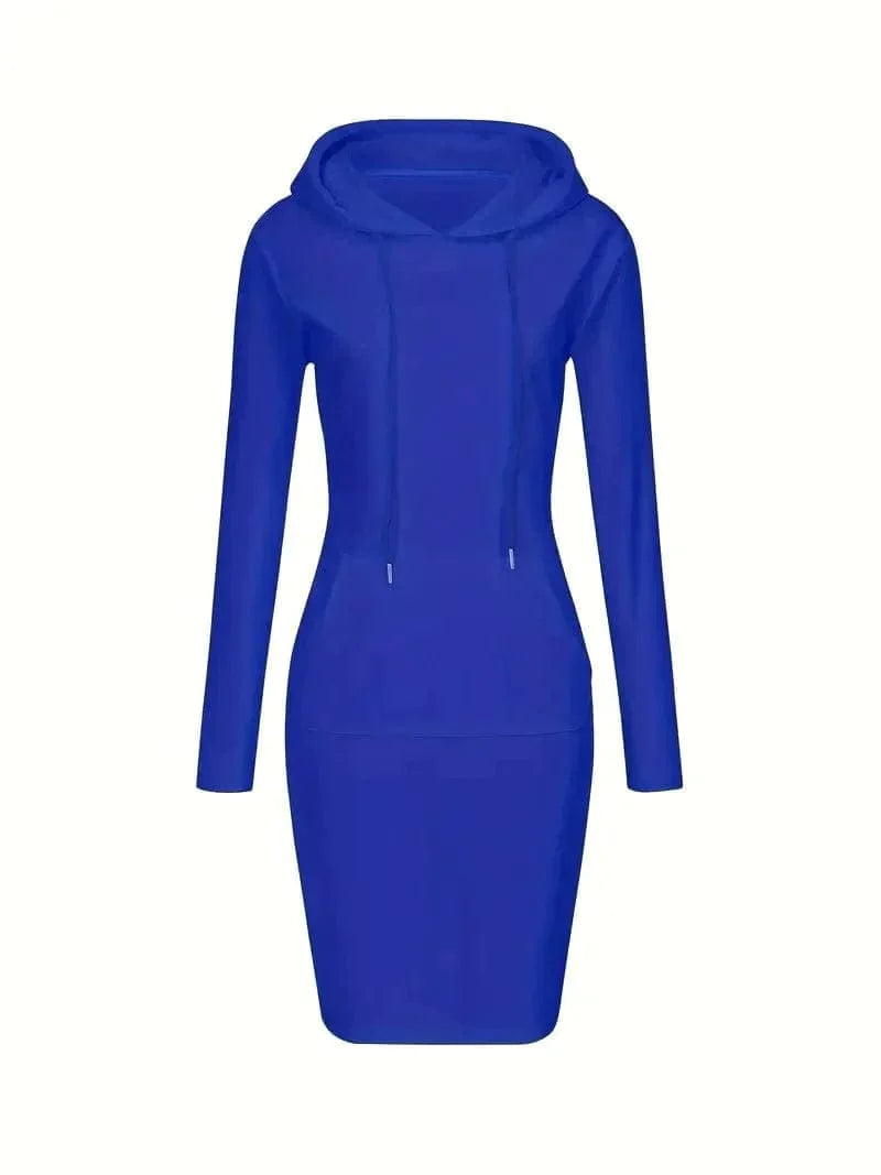 Solid Drawstring Long Sleeve Pocket Hooded Active Sports Mini Dress - Image 15