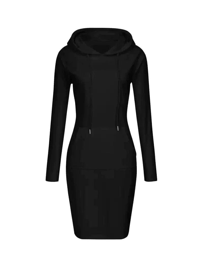 Solid Drawstring Long Sleeve Pocket Hooded Active Sports Mini Dress - Image 16