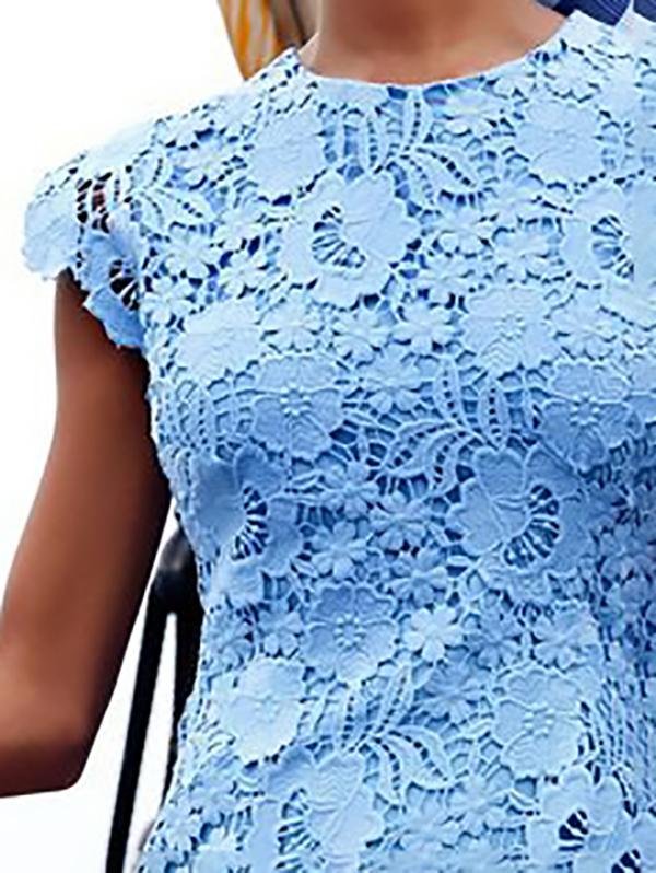 Solid Round Neck Sleeveless Pencil Midi Dresses - Image 2