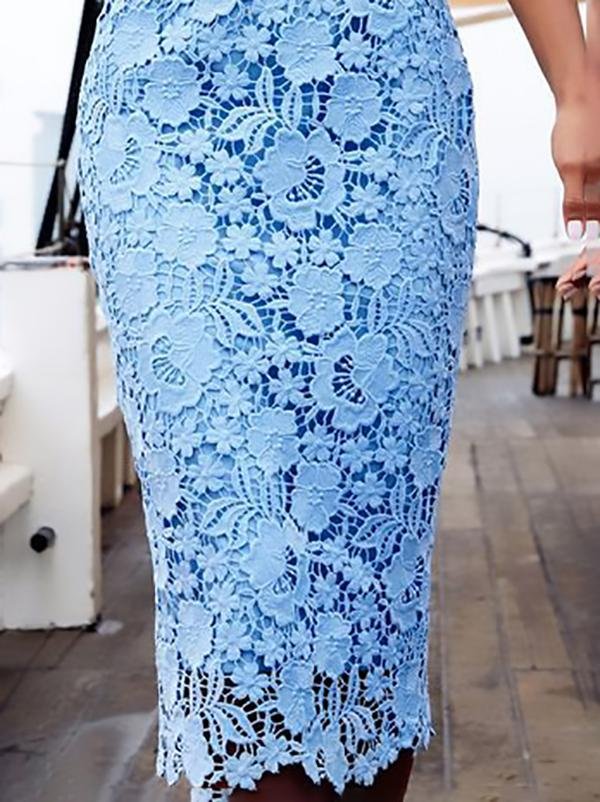 Solid Round Neck Sleeveless Pencil Midi Dresses - Image 3