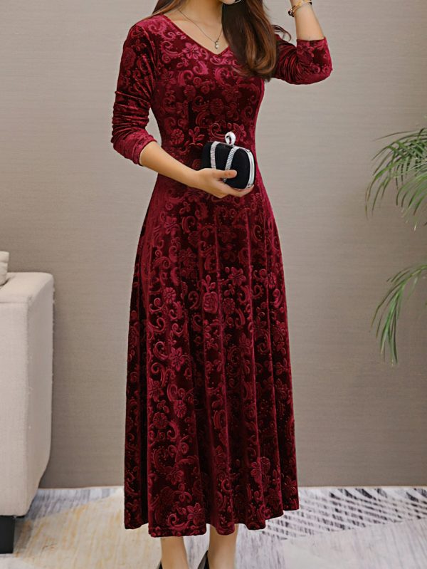 Solid Stylish V-Neck Flared Long Sleeve Maxi Dress - Image 15