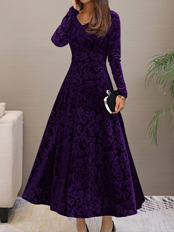 Solid Stylish V-Neck Flared Long Sleeve Maxi Dress - Image 16
