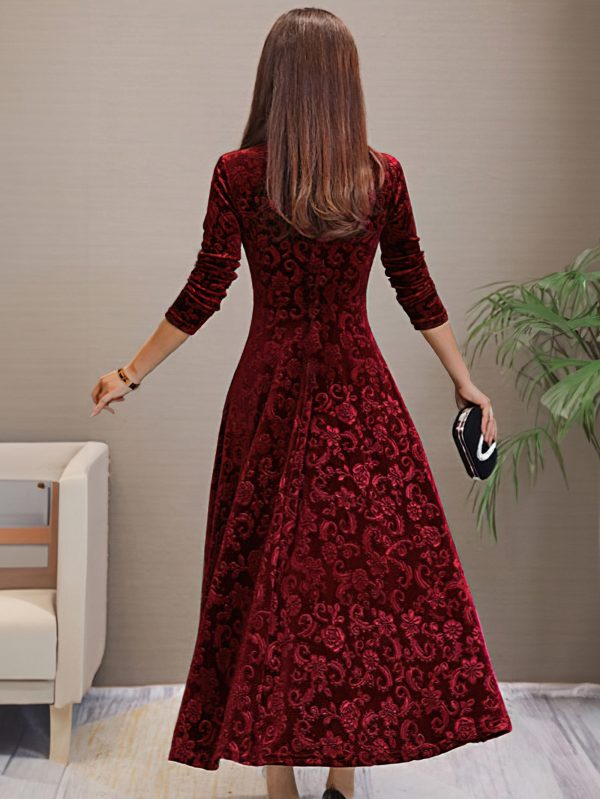 Solid Stylish V-Neck Flared Long Sleeve Maxi Dress - Image 14