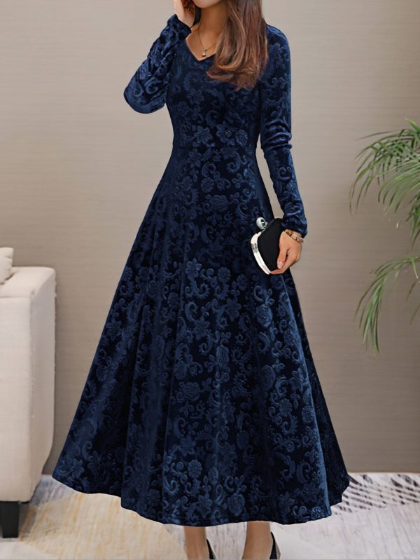 Solid Stylish V-Neck Flared Long Sleeve Maxi Dress - Image 9