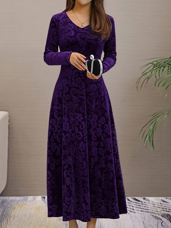 Solid Stylish V-Neck Flared Long Sleeve Maxi Dress - Image 19