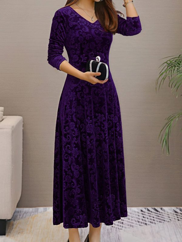 Solid Stylish V-Neck Flared Long Sleeve Maxi Dress - Image 20
