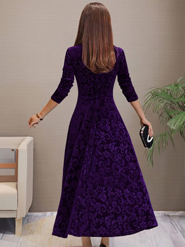 Solid Stylish V-Neck Flared Long Sleeve Maxi Dress - Image 18