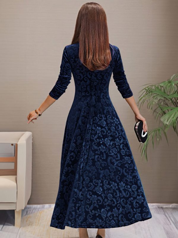 Solid Stylish V-Neck Flared Long Sleeve Maxi Dress - Image 10