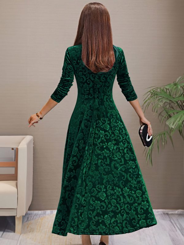 Solid Stylish V-Neck Flared Long Sleeve Maxi Dress - Image 7