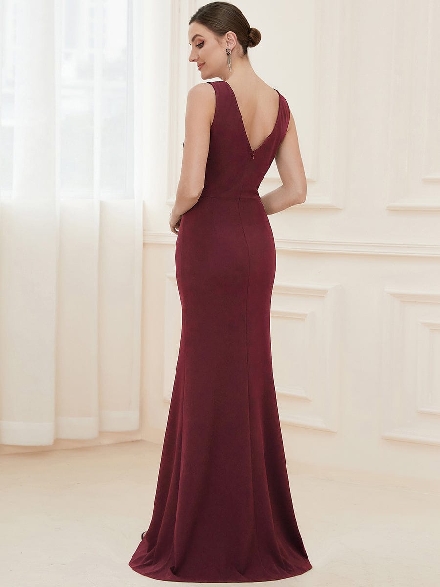 Sophisticated Deep V Neck Sleeveless Evening Gown with Pencil Split - Image 2