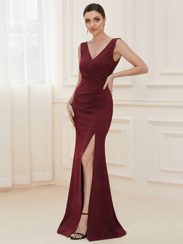 Sophisticated Deep V Neck Sleeveless Evening Gown with Pencil Split - Image 6