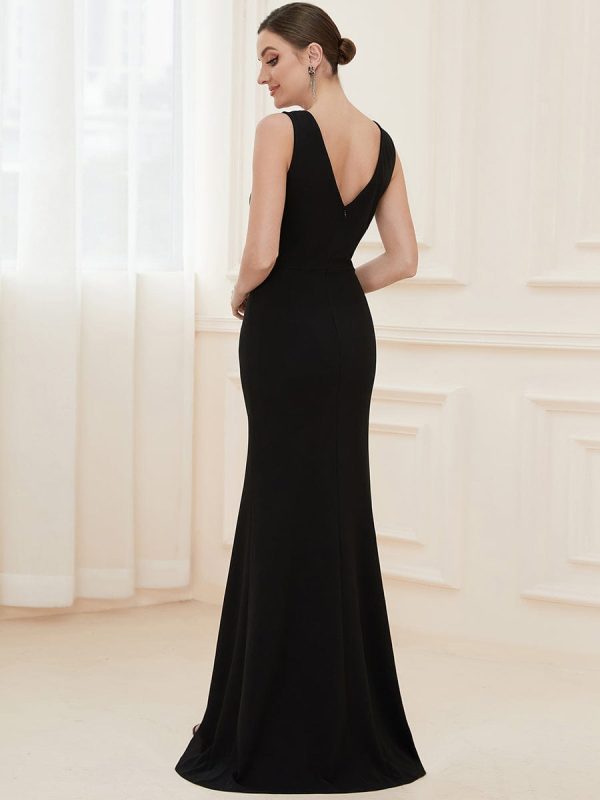Sophisticated Deep V Neck Sleeveless Evening Gown with Pencil Split - Image 9