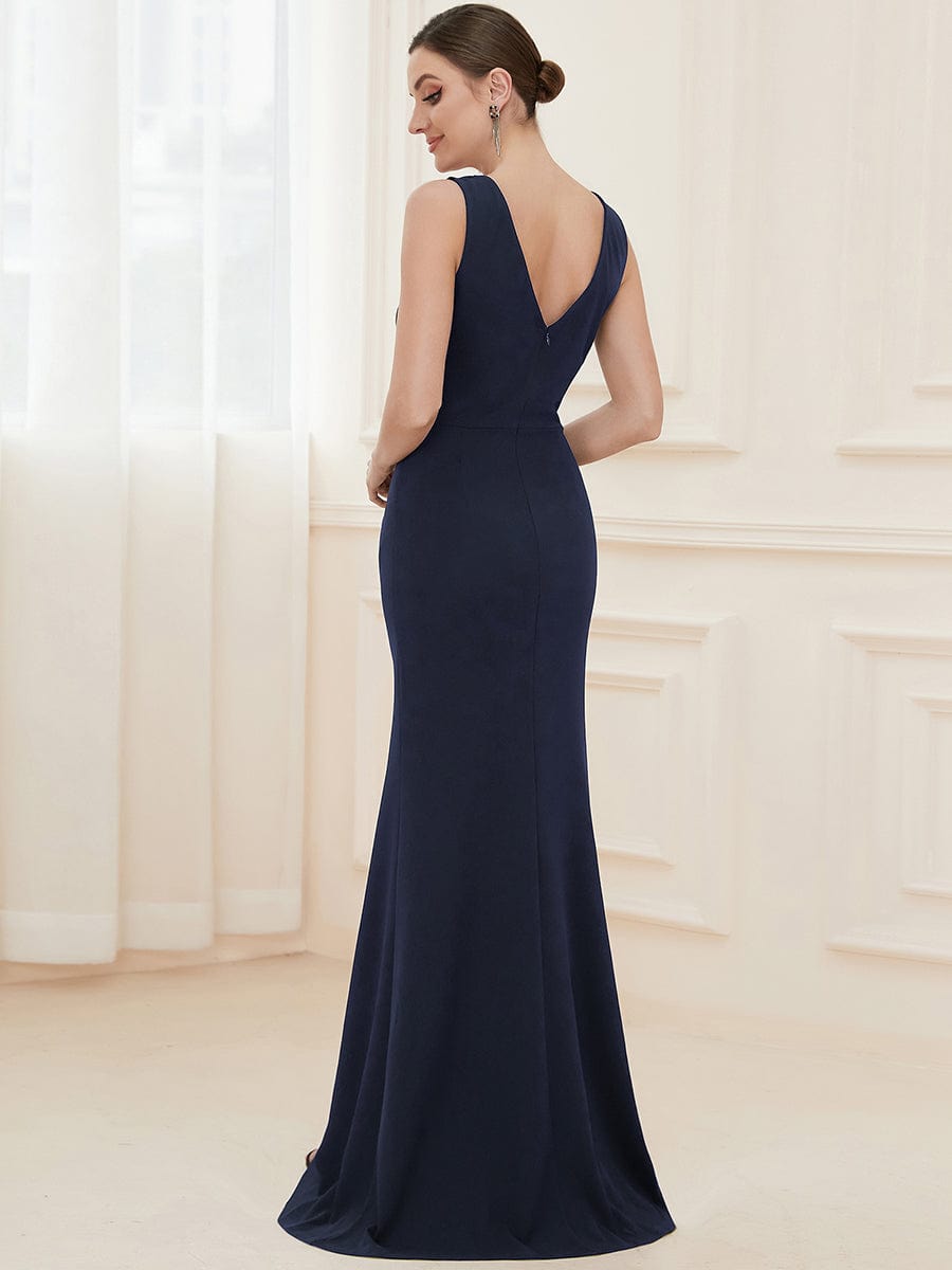 Sophisticated Deep V Neck Sleeveless Evening Gown with Pencil Split - Image 14