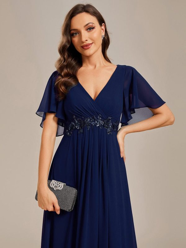 Sophisticated Lace Applique V-Neck Bridesmaid Gown - Image 32
